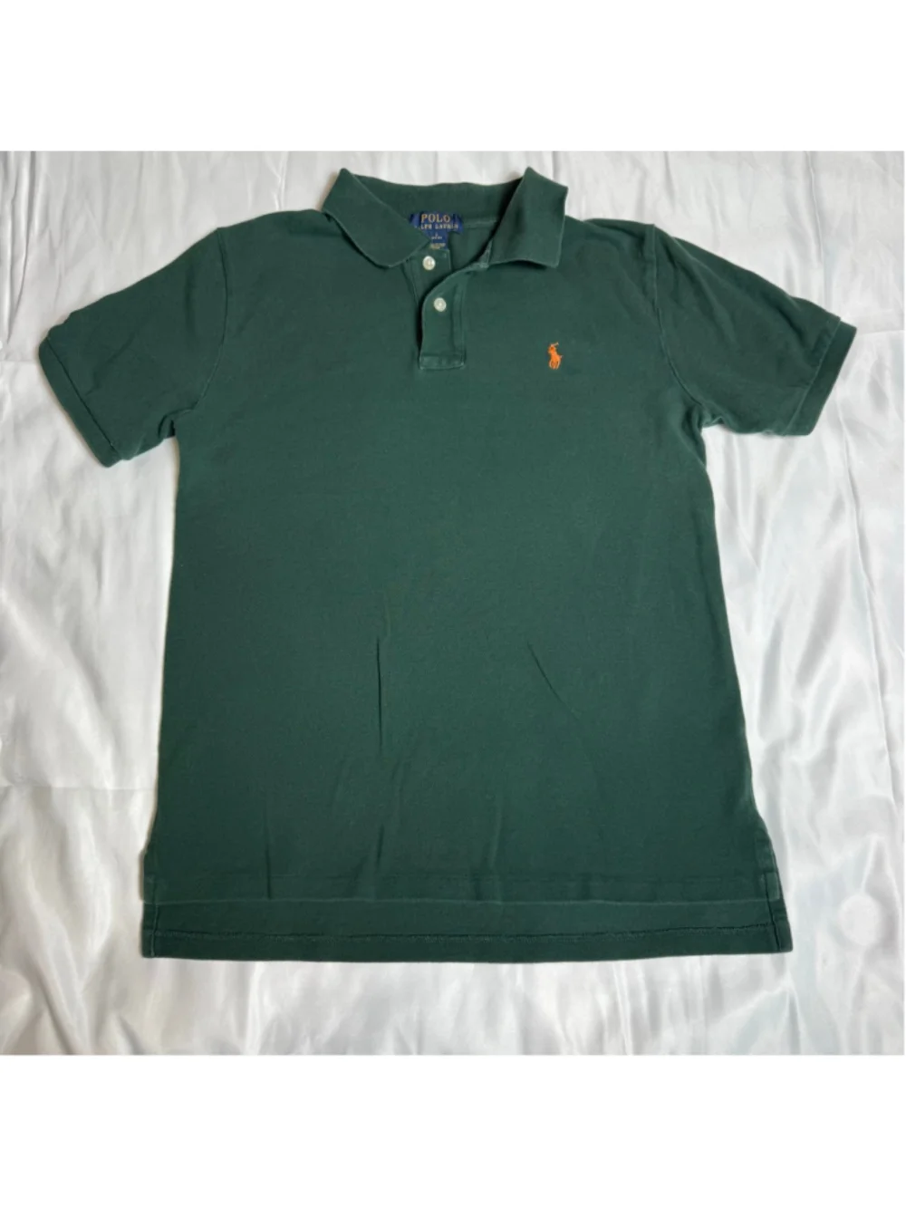 Boys Ralph Lauren Green Polo Shirt with Orange Logo L (14-16)